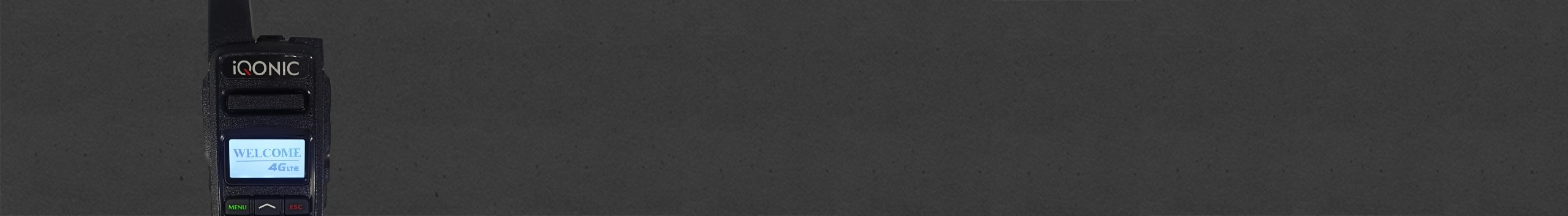 iQONIC handheld radio on a dark textured background
