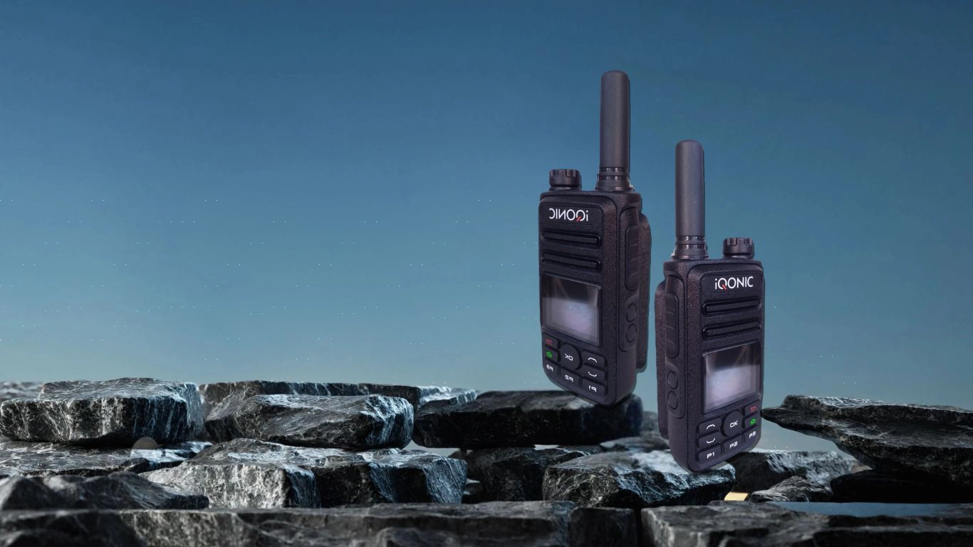 iQONIC radios standing on a rocky outdoor landscape